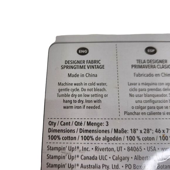 Stampin' Up! SPRINGTIME VINTAGE Designer Fabric 3 Fat Quarters‎ 18x28 NEW Sealed - Picture 4 of 5